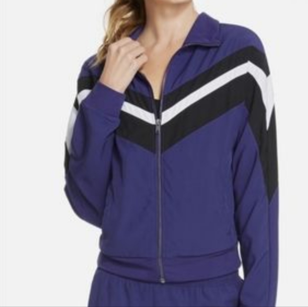 Fabletics Augustus Chevron Track Sporty Zip Athletic Jacket Small Blue Black